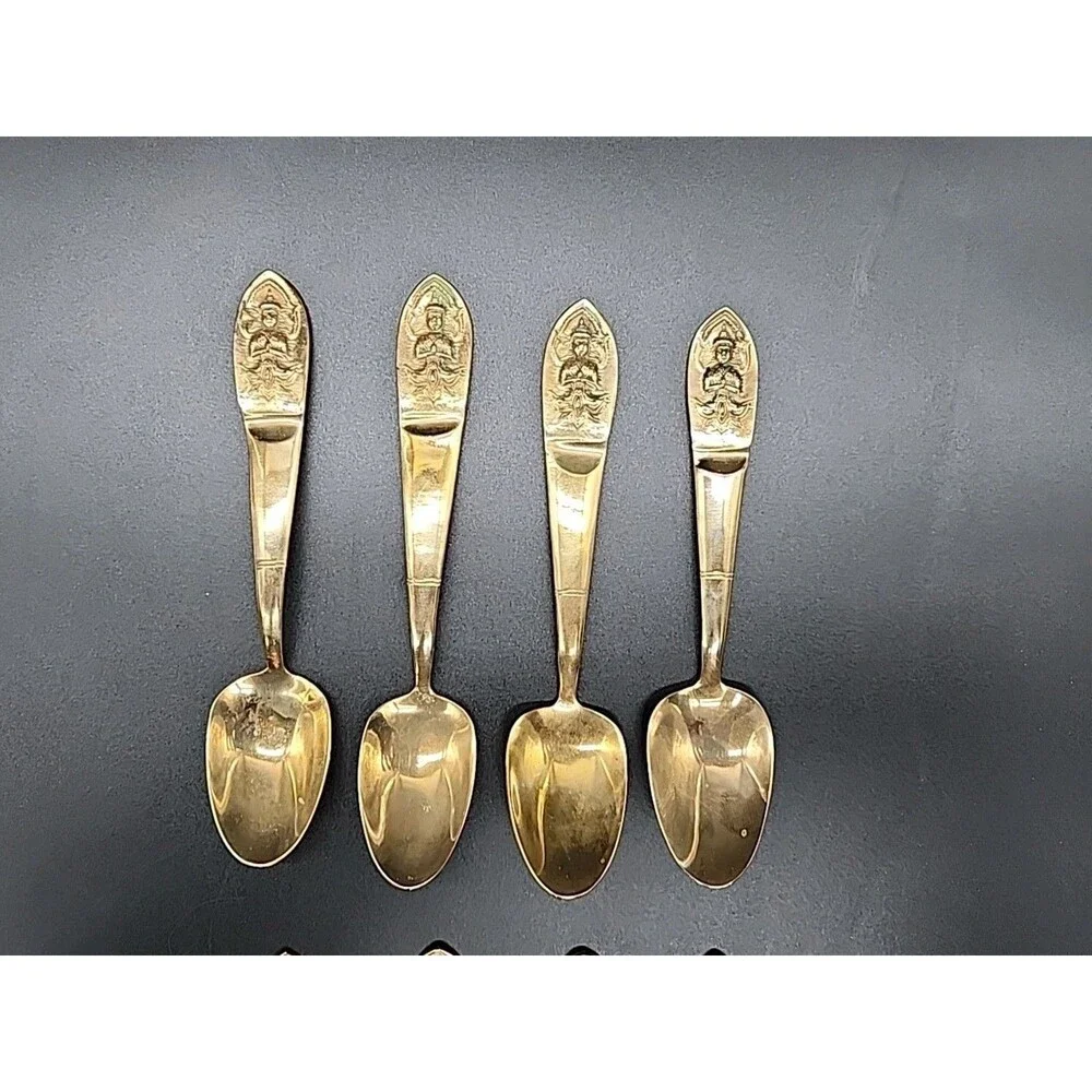 Vtg Thailapidary Buddha 19 Pcs Bronze Goddess Serving Set